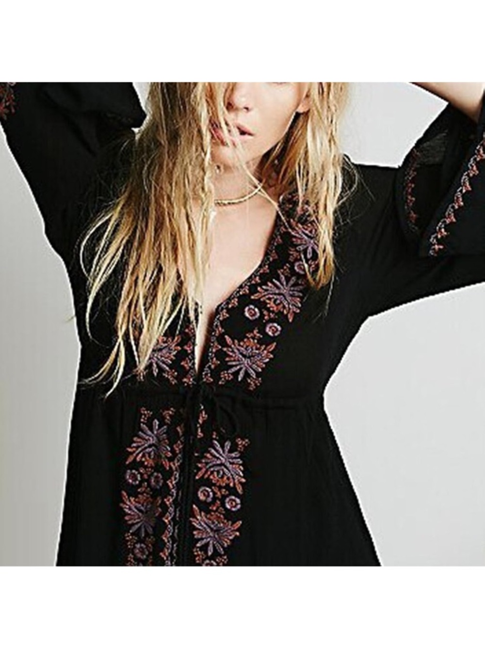 Embroidered Black Midi Dress with Lilac Floral Detail